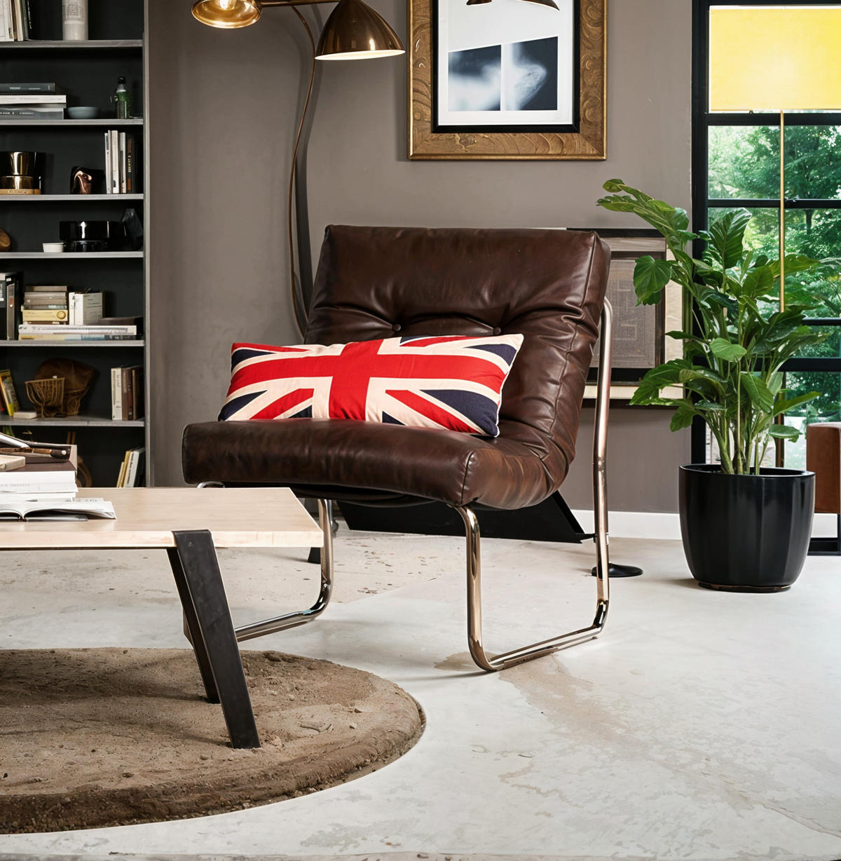 CLUBSESSEL mit Chromkufen im Retro-Stil, modular verbindbar, Braun 73x60x76 cm - Silberfarben/Braun, Textil/Metall (60/76/71cm) - KADIMA DESIGN