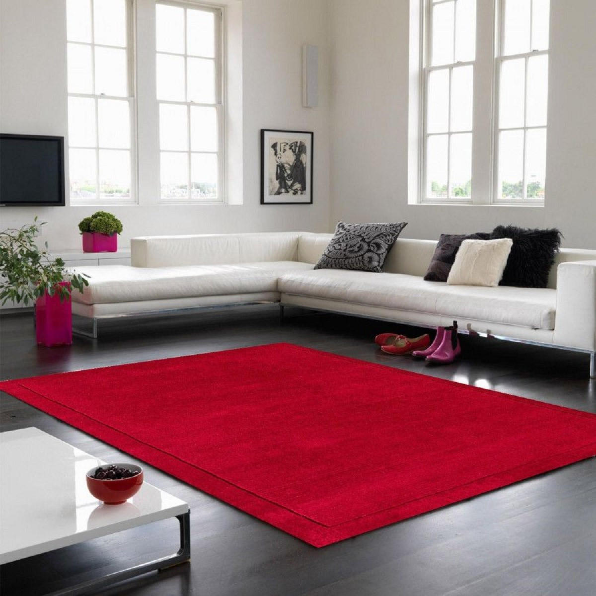 TEPPICH Einfarbiger, getufteter aus reiner Wolle CANDY Rot 120 x 170 cm - Rot, Naturmaterialien (120/170cm) - Novatrend