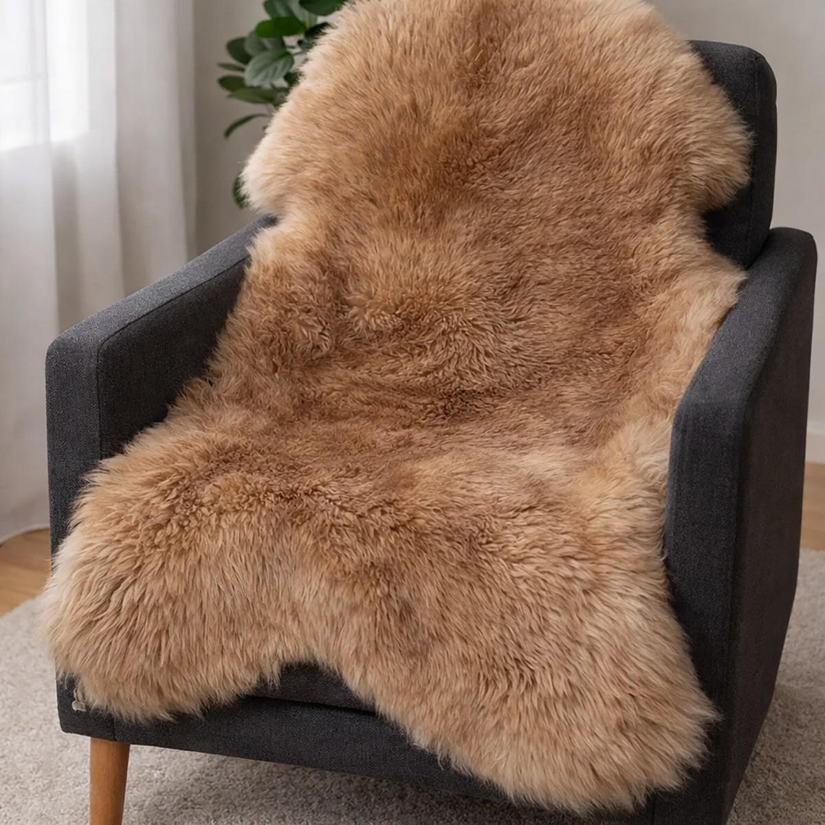 SCHAFFELL Premium Lammfell Natur ungeschoren weiche Wolle Beige dyed ca. 105 cm - Beige, Fell (55/105cm) - Provellus