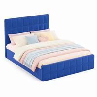 BETT mit Kopfteil 140x200 cm Samt Blau - Blau, Metall (140/200cm) - Meubliv