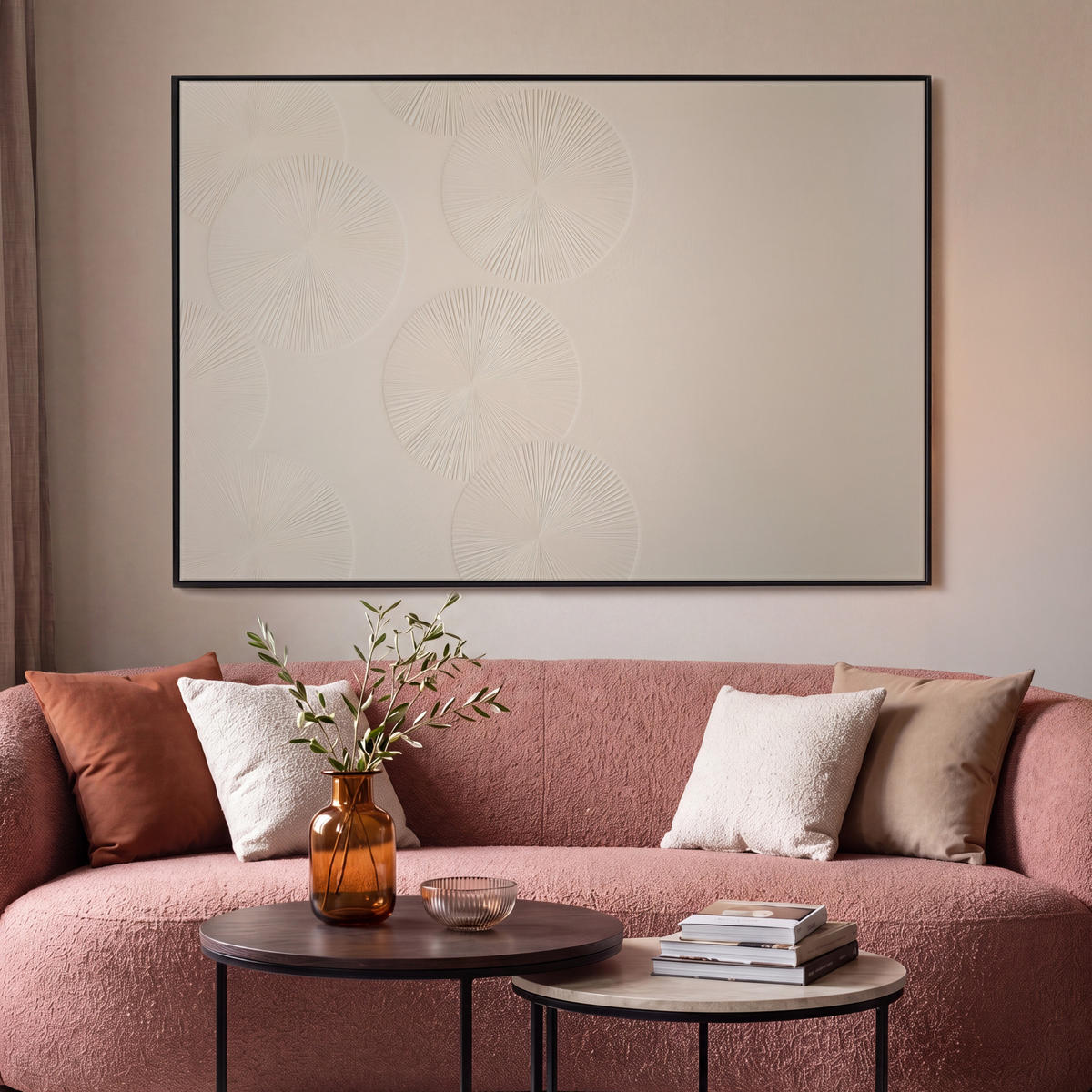 LEINWAND Bilder mit Rahmen - Japandi - Beige - Modern - 150x100 - Ecru, Textil (150/100cm) - MuchoWow