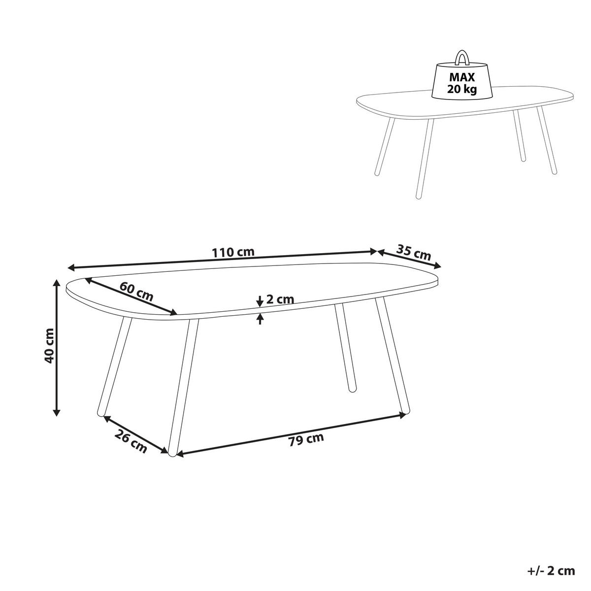 COUCHTISCH Marmor Optik weiß/schwarz oval 100/60 cm Biddle - Schwarz/Weiß, Holzwerkstoff (110/60/40cm) - Beliani