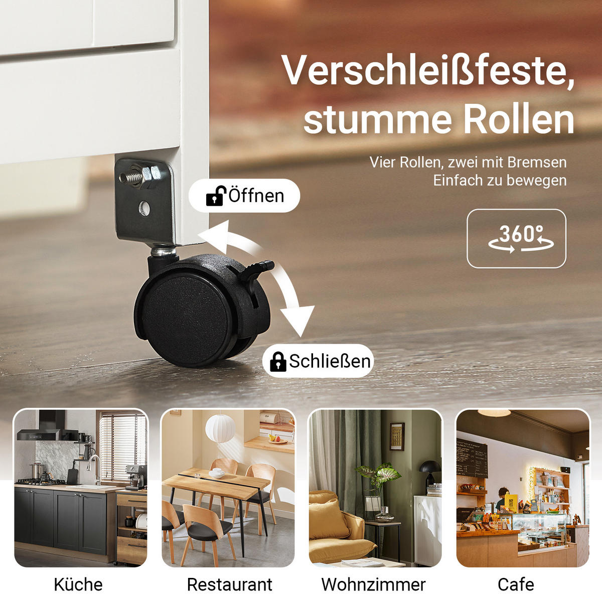 SERVIERWAGEN mit Rollen, Weiß, 68x85x38cm, bis 50kg - Weiß, Holzwerkstoff (68/85/38cm) - SoBuy