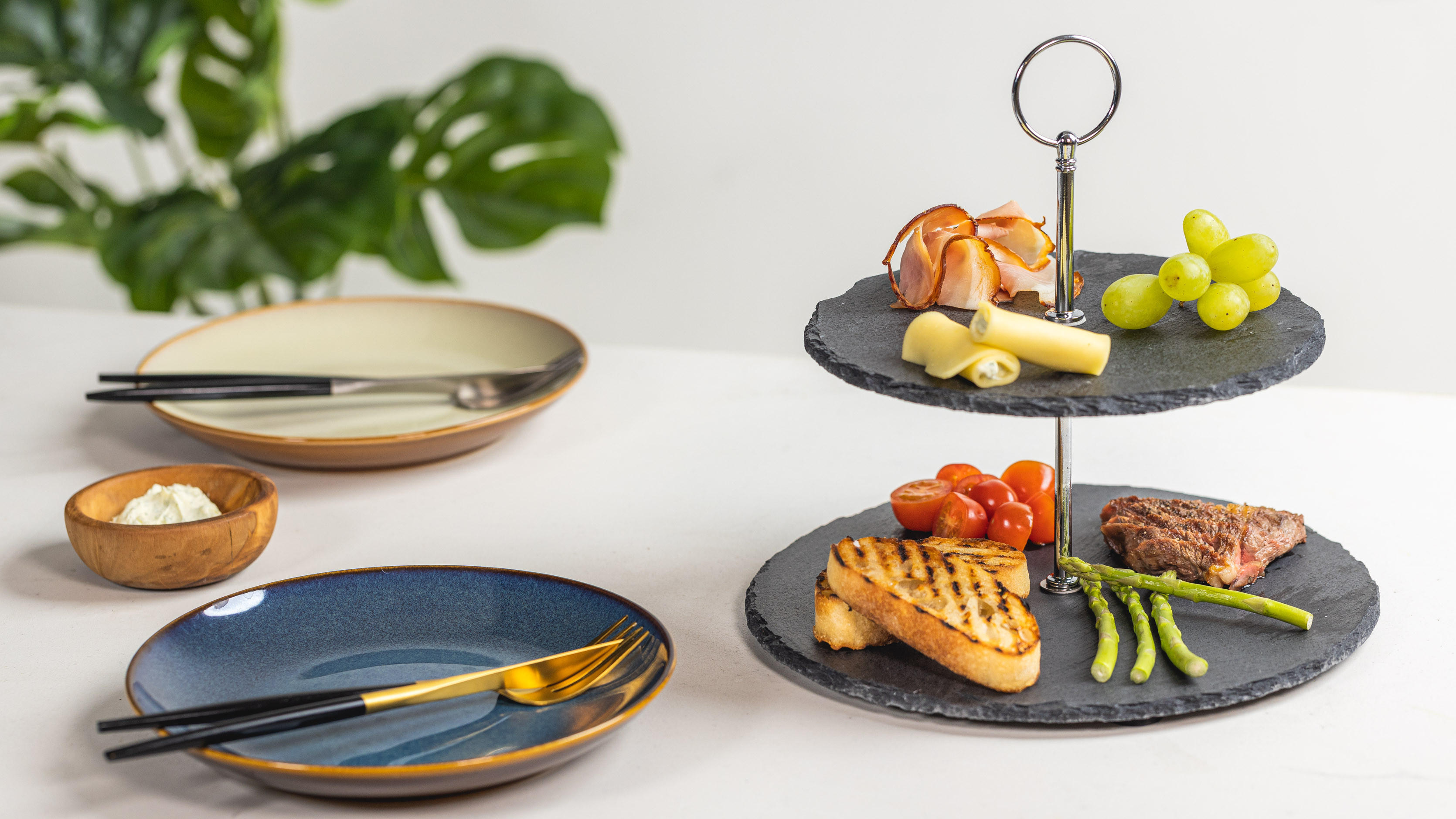 COOKINGLIFE Etagere / Servierturm Schiefer 2-stöckig - Grau, Stein (25/25cm) - Sareva