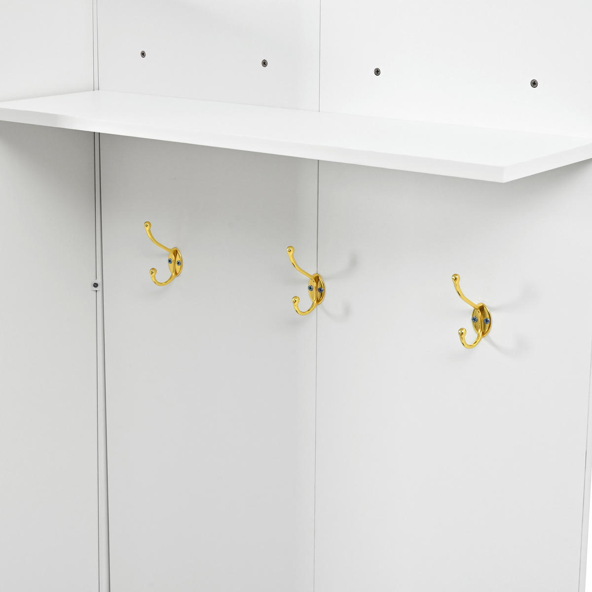 GARDEROBE-SET in Weiß Aufbewahrungsschrank mit Spiegel , Kleiderstange, Schuhbank 3 Haken und 2 Schubladen , B120/T35/H190cm - Weiß, Holzwerkstoff (120/190/35cm) - STILVORA