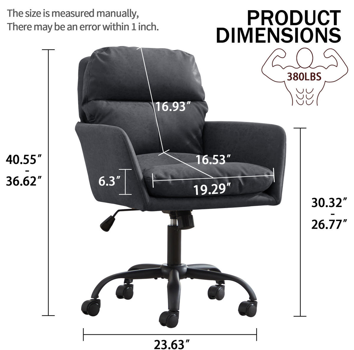 BÜROSTUHL höhenverstellbar PU Black - Schwarz, Kunststoff (60.5/102/71.58cm) - Meubliv