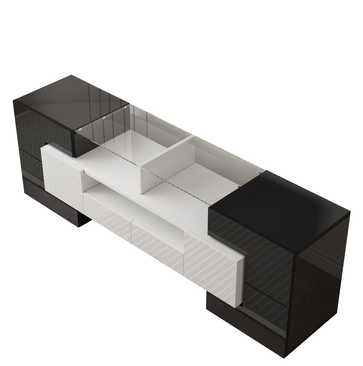 TV-SCHRANK aus Holzwerkstoff 145x30x51 cm Weiß/Schwarz mit LED-Beleuchtung und viel Stauraum - Weiß, Holzwerkstoff (145/51/30cm) - Modfu