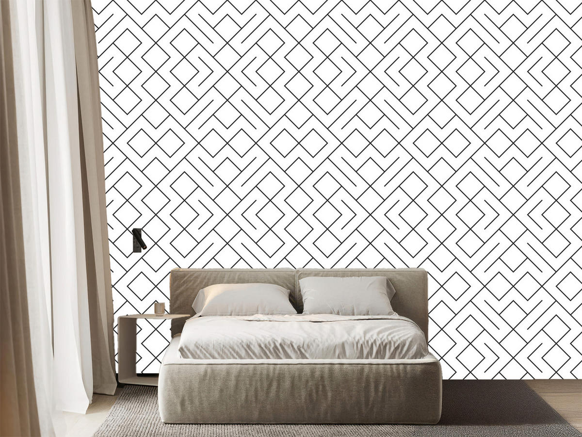 VLIESTAPETE Geometrische Linien – Schwarz, Weiß – 50x1000 cm - Schwarz/Weiß, Papier (50/1000cm) - Muralo