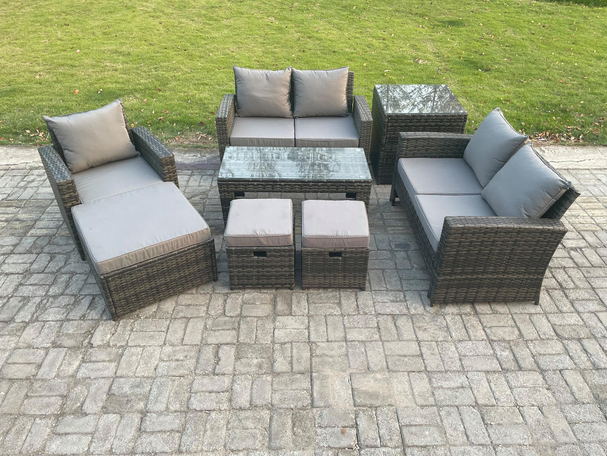 GARTENSET Polyrattan Dunkelgrau 8-Sitzer - Dunkelgrau, Metall - Fimous
