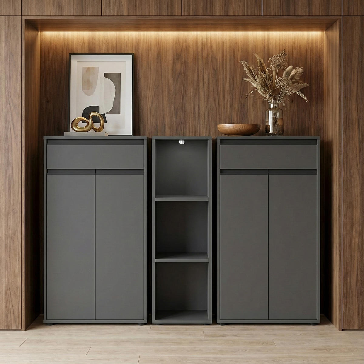 AKTENSCHRANK mit Schublade Soft-Close 81x120x40 cm Graphit - Schwarz, Holzwerkstoff (81/120/40cm) - KADIMA DESIGN