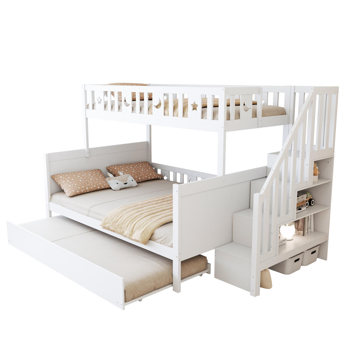 ETAGENBETT 90/200 cm mit Stauraum und Sicherheitsleiter weiß - Weiß, Holz (90/200cm) - OKWISH