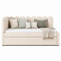 POLSTERBETT 140/200 mit Ausziehbett, L-Form und blütenförmiger Rückenlehne aus Samt in Beige - Beige, Holzwerkstoff/Textil (140/200cm) - EVRYAE