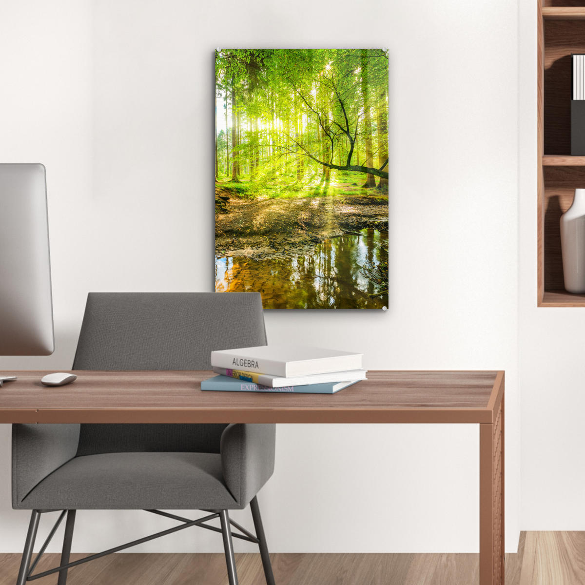 ACRYLGLASBILD Wald - Landschaft - Wasser - Bäume - Sonne - Grün - Natur 40x60 cm - Grün, Glas (40/60cm) - MuchoWow