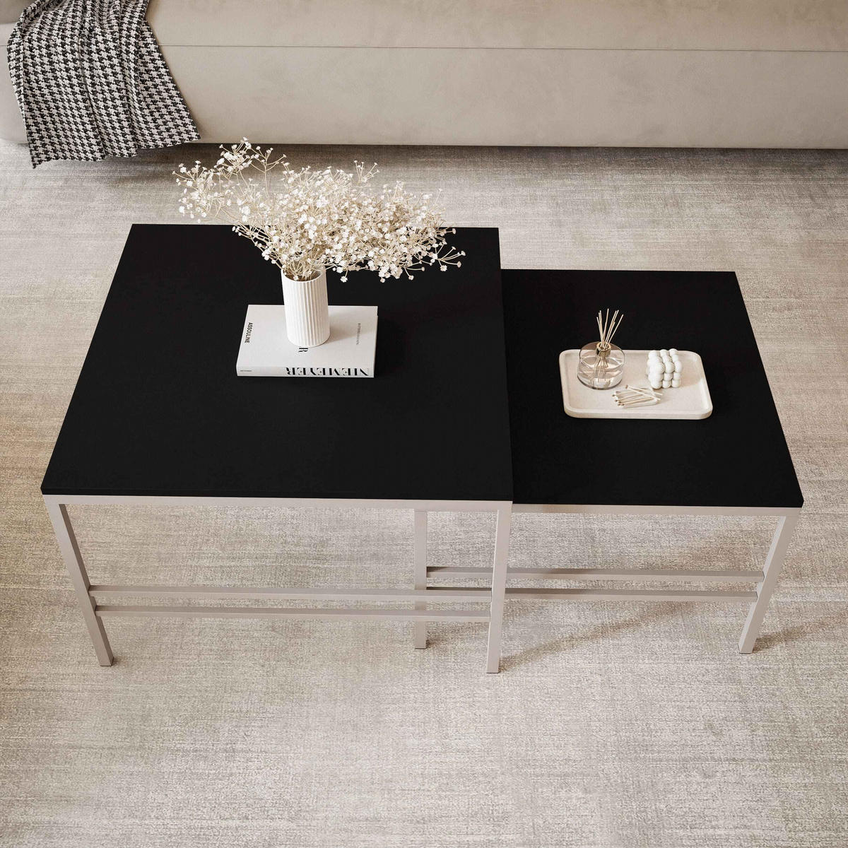 COUCHTISCH Schwarze matte Cashmere Rahmen - Creme/Schwarz, Holzwerkstoff (70/70/46cm) - Idohome