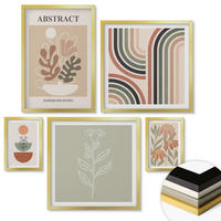 WANDBILDER 5er Set - 50x50 cm & 20x30 cm & 40x60 cm Goldrahmen - Abstrakte Pastellpflanzen - Goldfarben, Kunststoff (40/60cm) - ArtPrintCave