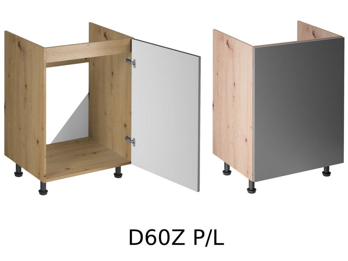 KÜCHENZEILE 240 - Langen KL2-M240 in Grau/ Artisan Eiche - Schwarz/Eiche Artisan, Holz/Metall (240/212/58cm)