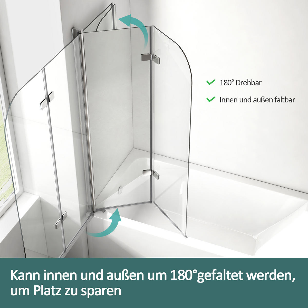 DUSCHWAND für Badewannen Faltbar mit Schwenkfunktion 140/100 cm - Transparent, Glas (100/140cm) - EMKE