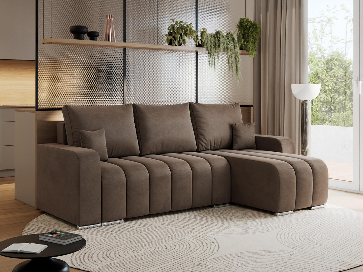 ECKSOFA KIRASSO L Braun Velvet - Braun/Grau, Textil (245/147cm) - MKS