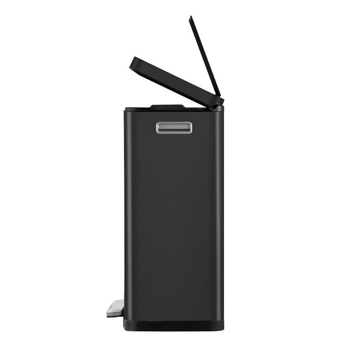 MÜLLEIMER Stilvoller Rechteckiger Mit Extra Breitem Pedal & Gedämpften Stay Open Deckel 63,7 x 36,2 x 29,7 cm 30 Liter Schwarz - Schwarz, Metall (36.2/63.7/29.7cm) - PROREGAL