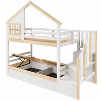 ETAGENBETT 90/200 cm aus Kiefernholz mit Stauraum und Bettgitter, Weiß Natur - Naturfarben, Holz (90/200cm) - OKMYHOME