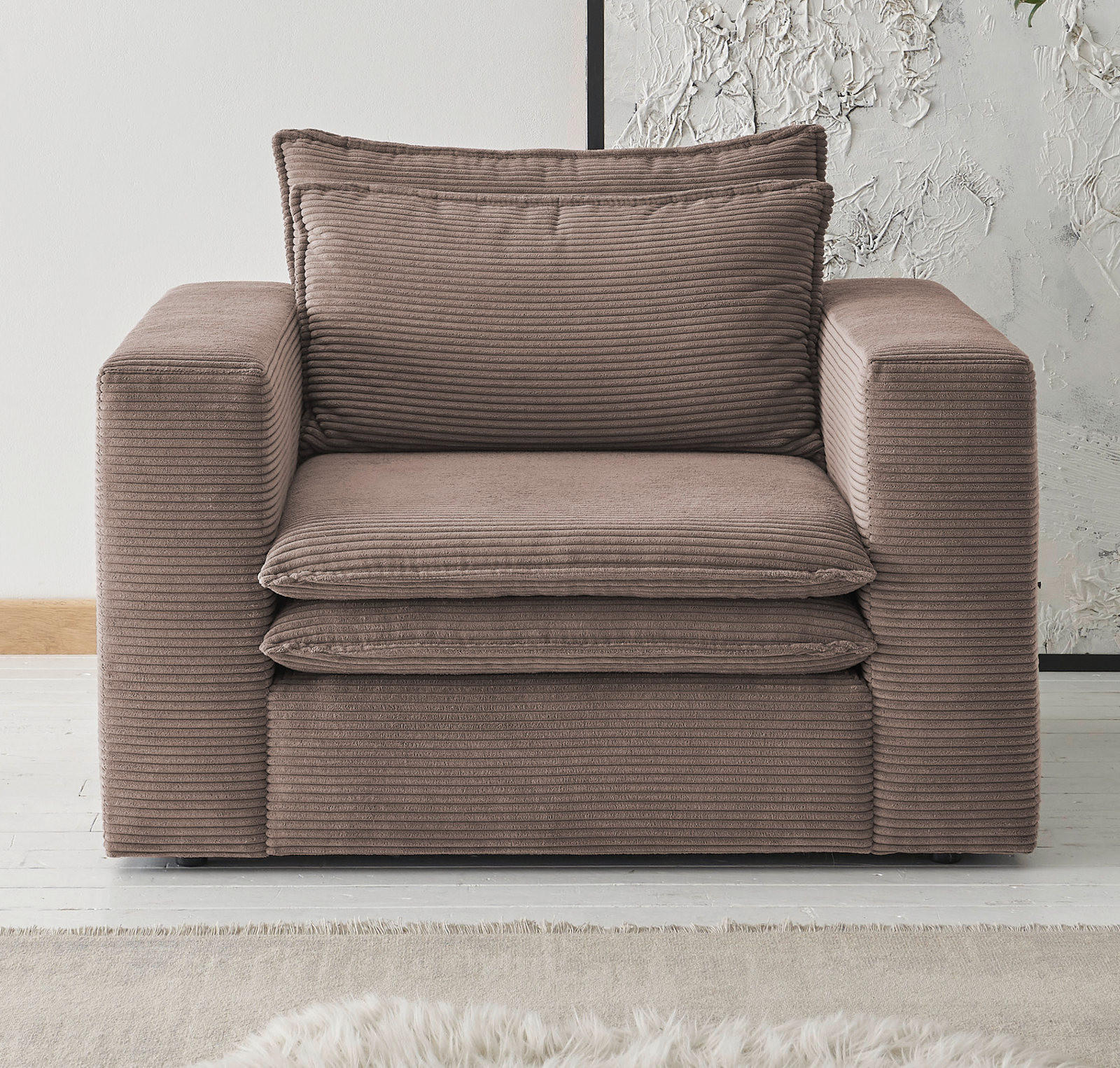 SESSEL braun Cord, Loungesessel 110 cm - Beige/Braun, Holz/Kunststoff (110/83/91cm) - Furn.Design