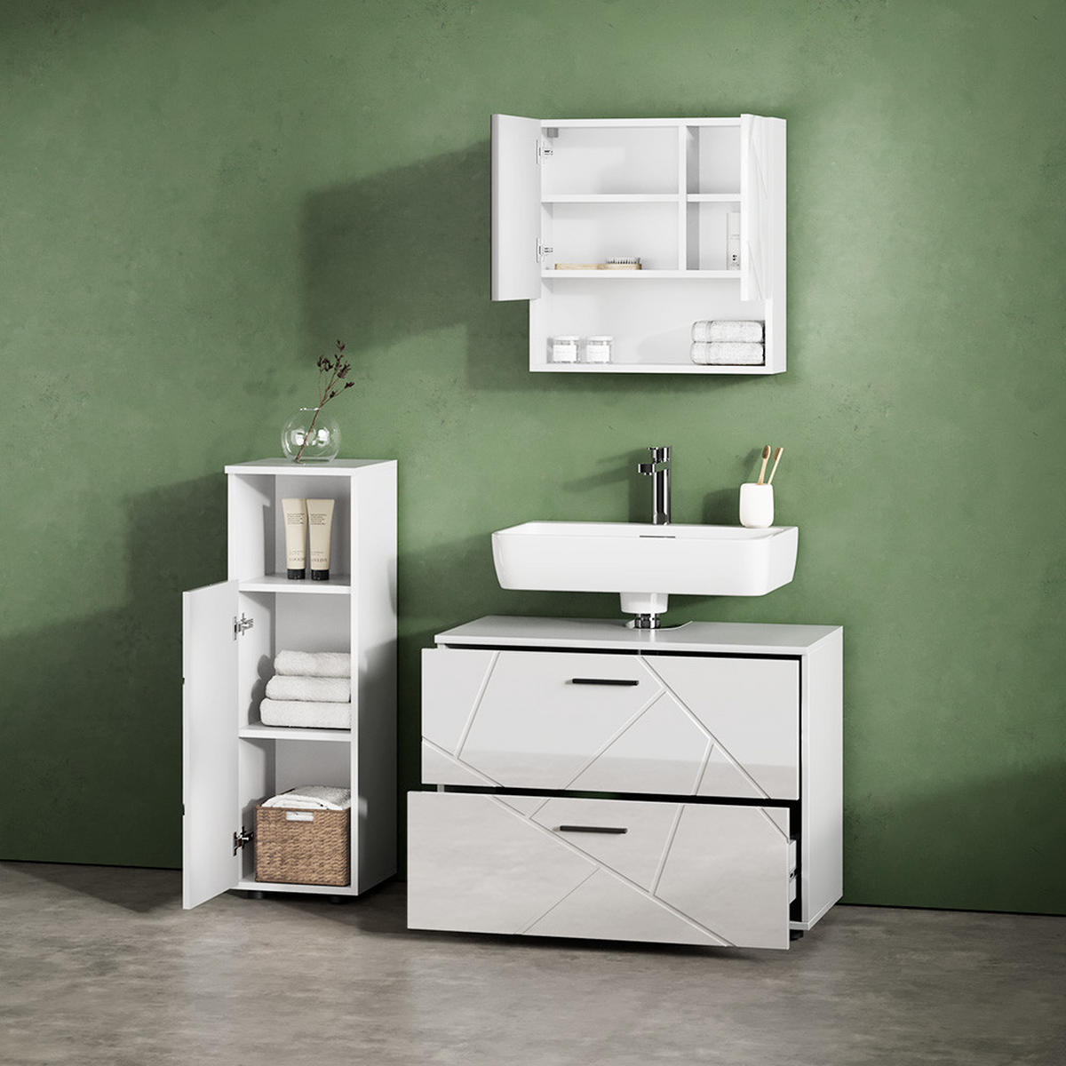 MIDISCHRANK Ronco Weiß Hochglanz 30 x 95 cm - Weiß Hochglanz/Weiß, Holzwerkstoff (30/95/30cm) - Livinity®