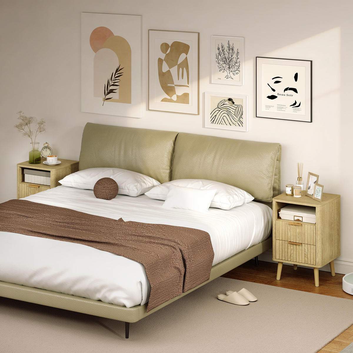 NACHTKOMMODE Eiche MDF und Holz mit 2 Schubladen und offenem Fach 2er-Set - Eichefarben, Holzwerkstoff (40/61/40cm) - PANGIVO