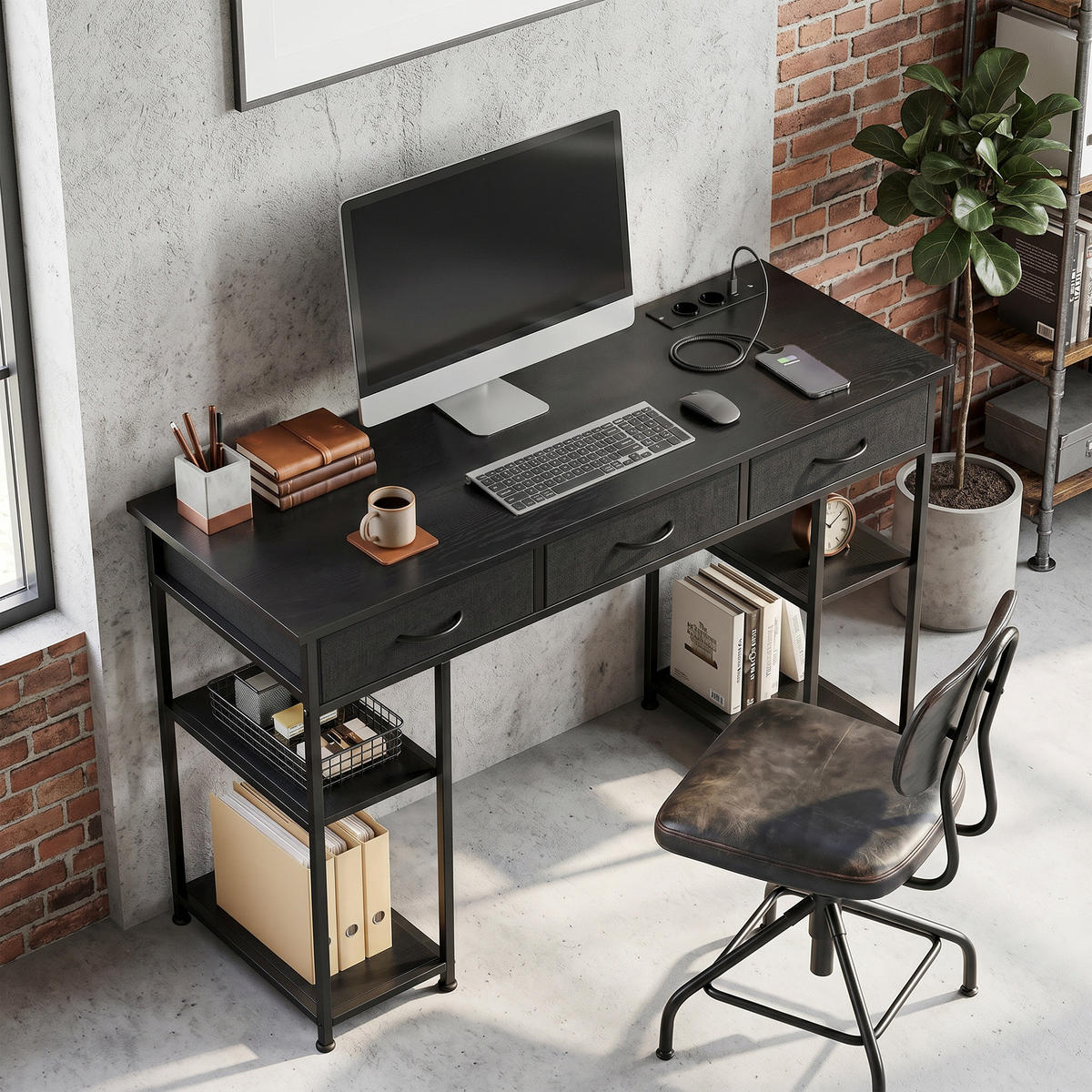 BÜROTISCH Schwarz 1 Stück - Schwarz, Holzwerkstoff (40/120/76cm) - GiPP