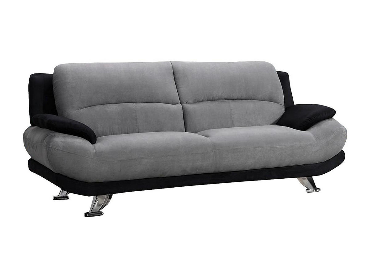 SOFA 3-Sitzer - Microfaser - Grau & Schwarz - MUSKO - Schwarz, Textil (200/89/91cm) - Vente-Unique