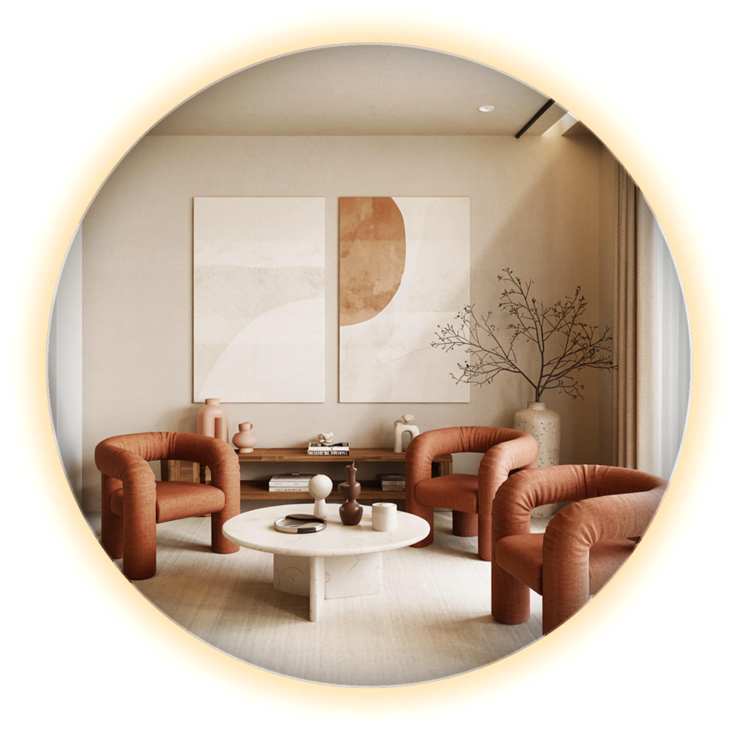 LED-SPIEGEL Ø 60 cm Warmweiß - Gelb, Glas (60/60/0.4cm) - ArtPrintCave