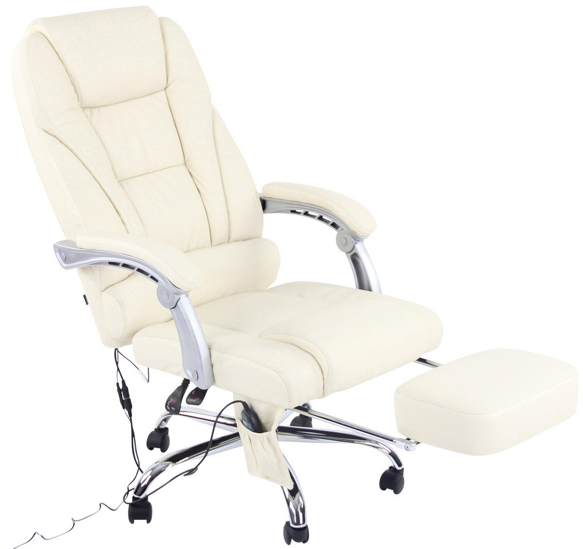 BÜROSTUHL Pacira, Echtleder mit Massagefunktion Creme - Creme, Leder/Metall (68/127/64cm) - TPFLiving