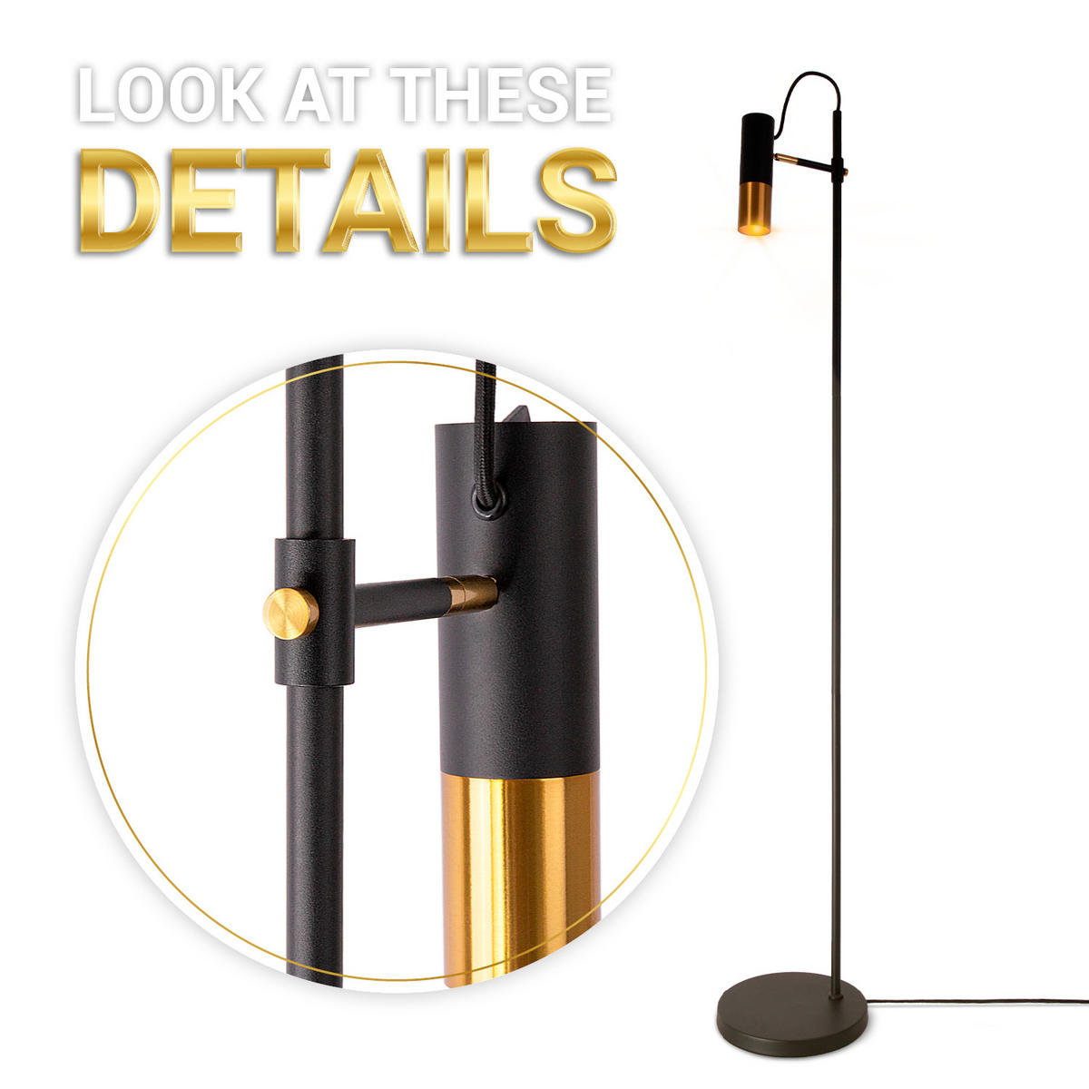 STEHLEUCHTE Fuoca - Schwarz, Metall (25/25/154cm) - Paco Home