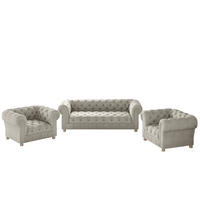 SITZGARNITUR 3+1+1 CHESTERFIELD Elegant Klassisch Schick Stoff Whisper Creme - Creme, Holz (202/77/90cm) - Kaiser Möbel