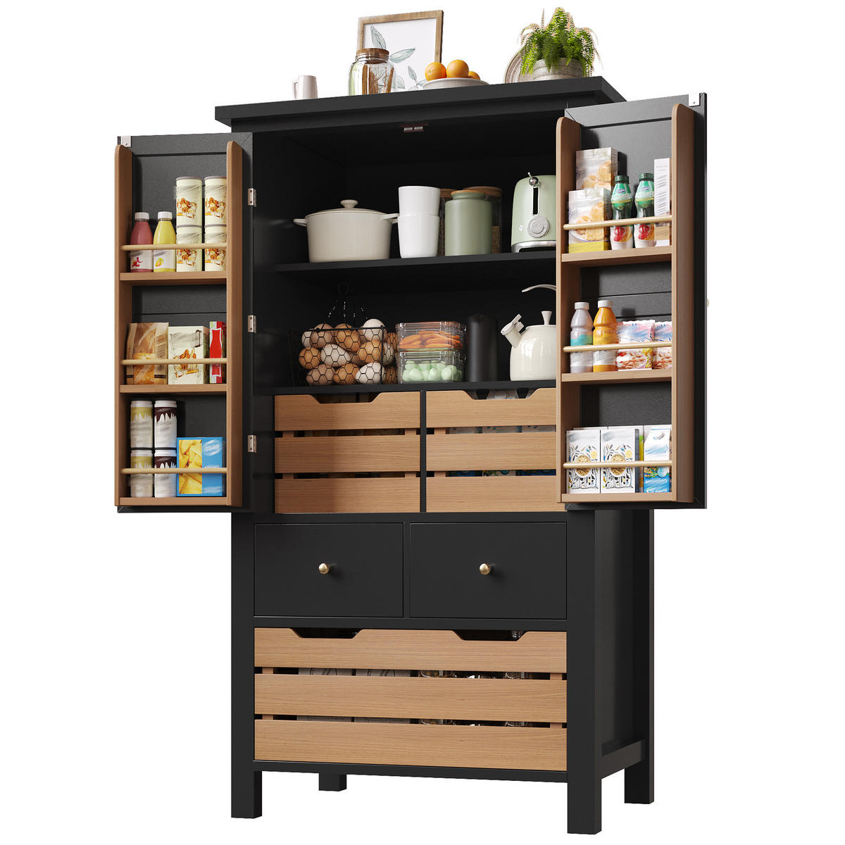 BUFFETSCHRANK Kombi Schwarz/Weiß 80/40/140 cm - Schwarz, Holz (80/140/40cm) - PANGIVO