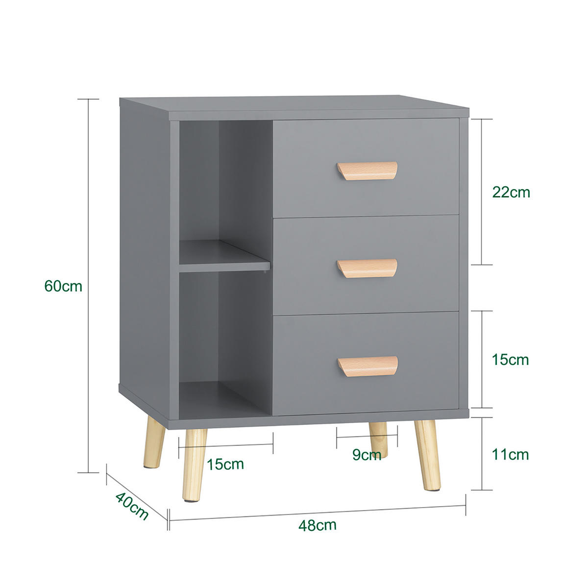 NACHTTISCH Grau - Grau, Holz/Holzwerkstoff (48/60/40cm) - SoBuy