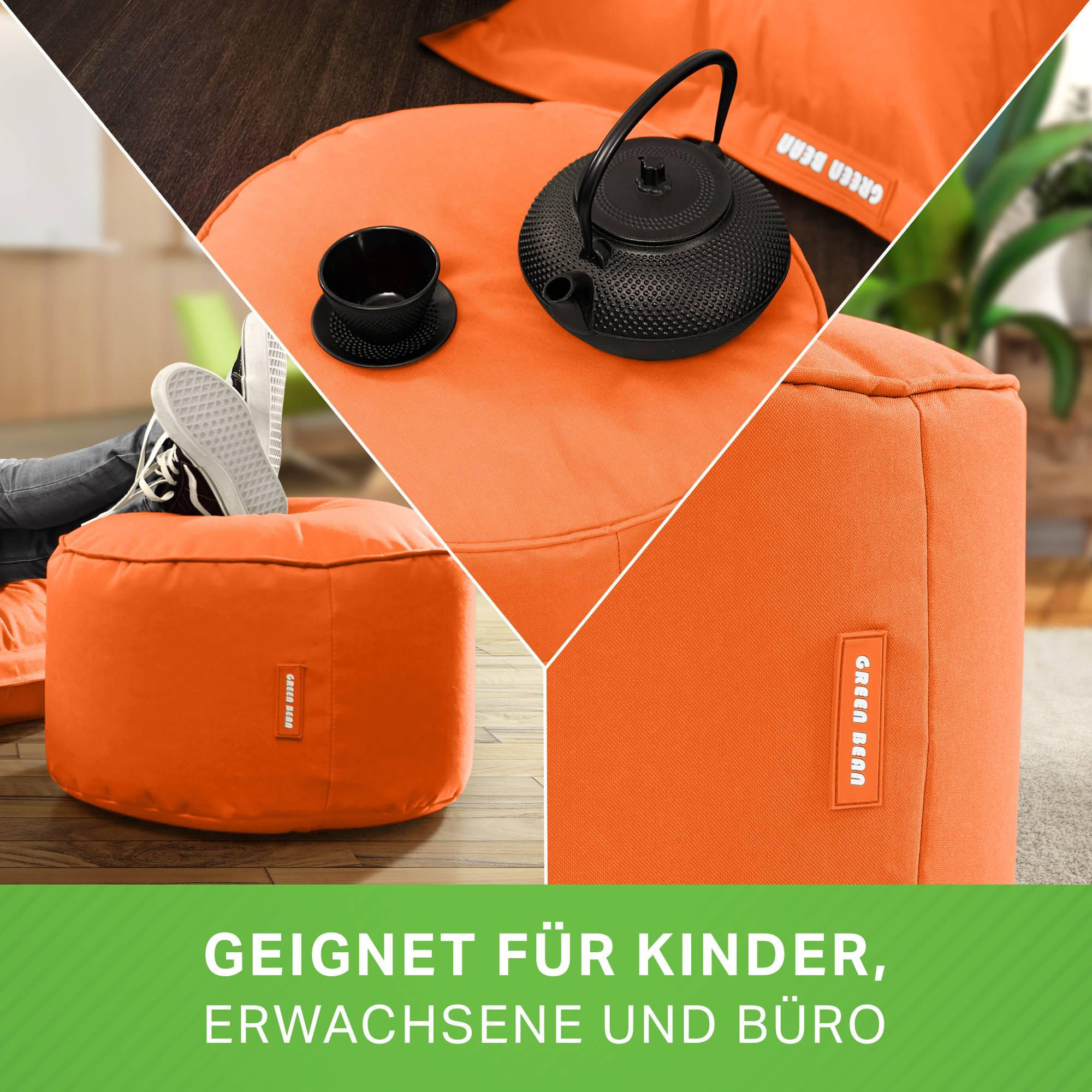 Thumbnail - Green Bean Sitzsack-Hocker, Orange, Textil, Füllung: Styroporkugeln, Rund, 45x25x45 cm, Hergestellt in Deutschland, Wohn...