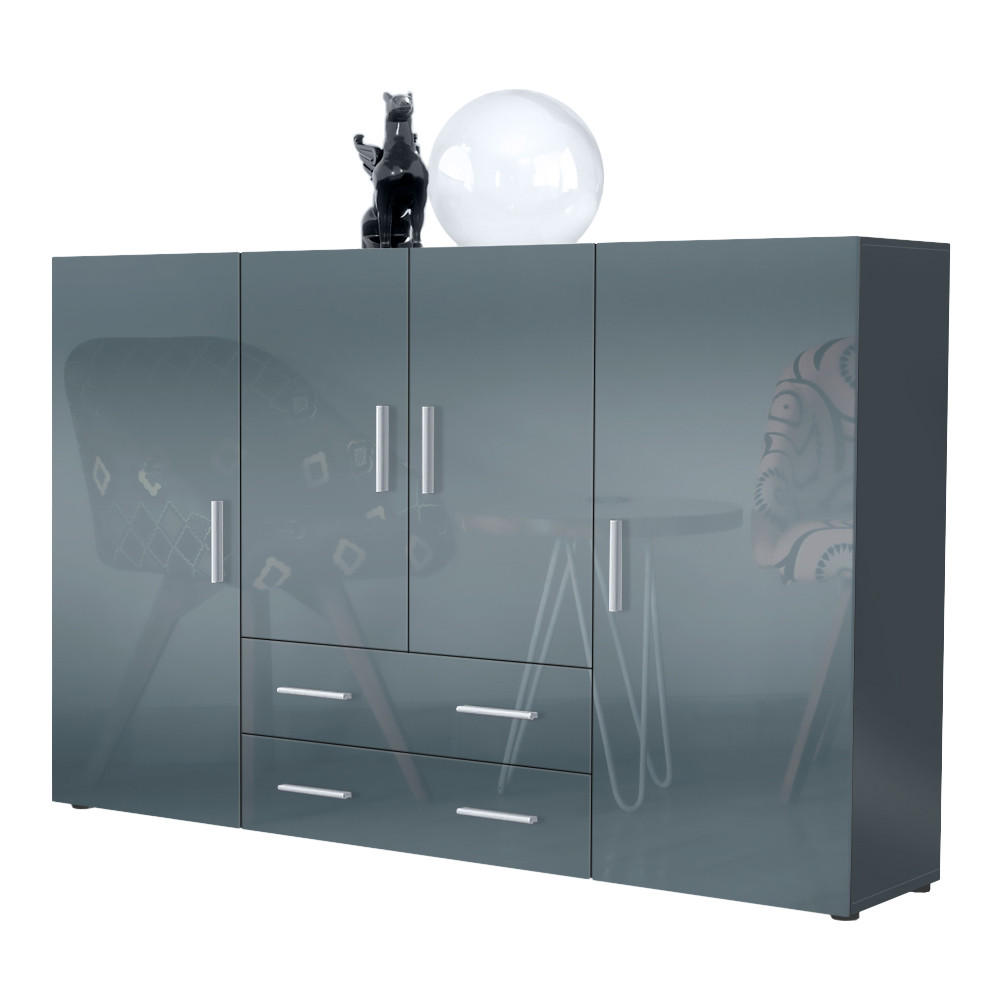 HIGHBOARD Nora Türen in Grau Hochglanz - Grau, Holzwerkstoff (166/106/35cm) - Vladon