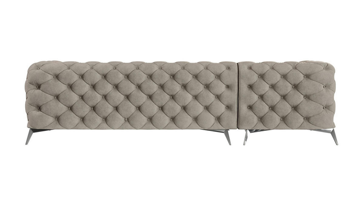 ECKSOFA Chesterfield Laura Dunkle Creme Samt - Silberfarben/Creme, Holz/Textil (305/200cm) - S-Style Möbel