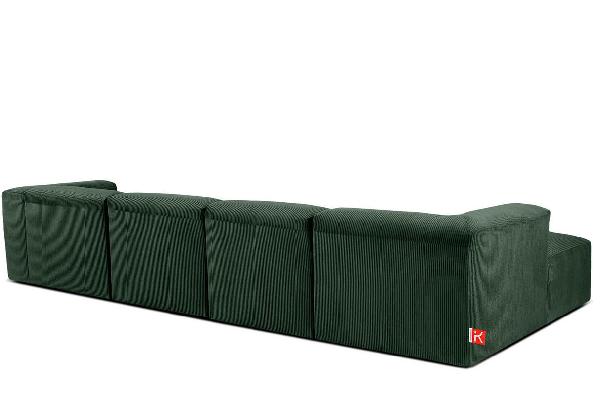 ECKMODULSOFA-LINKS BUFFO 6-Sitzer mit extrem weicher Sitzfläche, Kordstoff, dunkelgrün - Dunkelgrün, Textil (377/180cm) - KONSIMO®