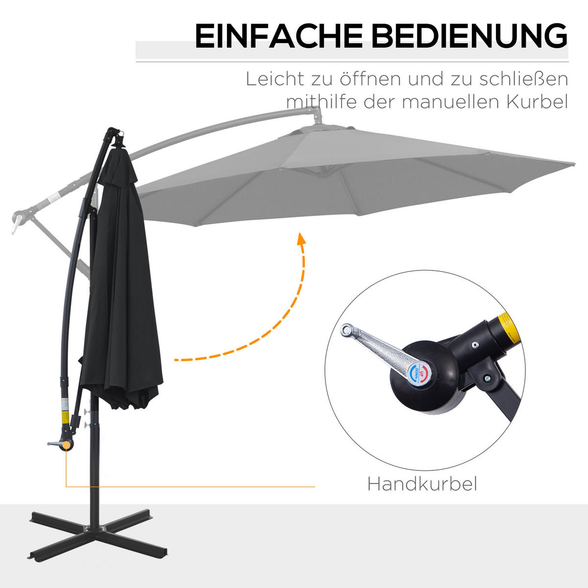 SONNENSCHIRM, Stahl, Polyester, Schwarz - Schwarz, Metall (300/300cm) - Outsunny