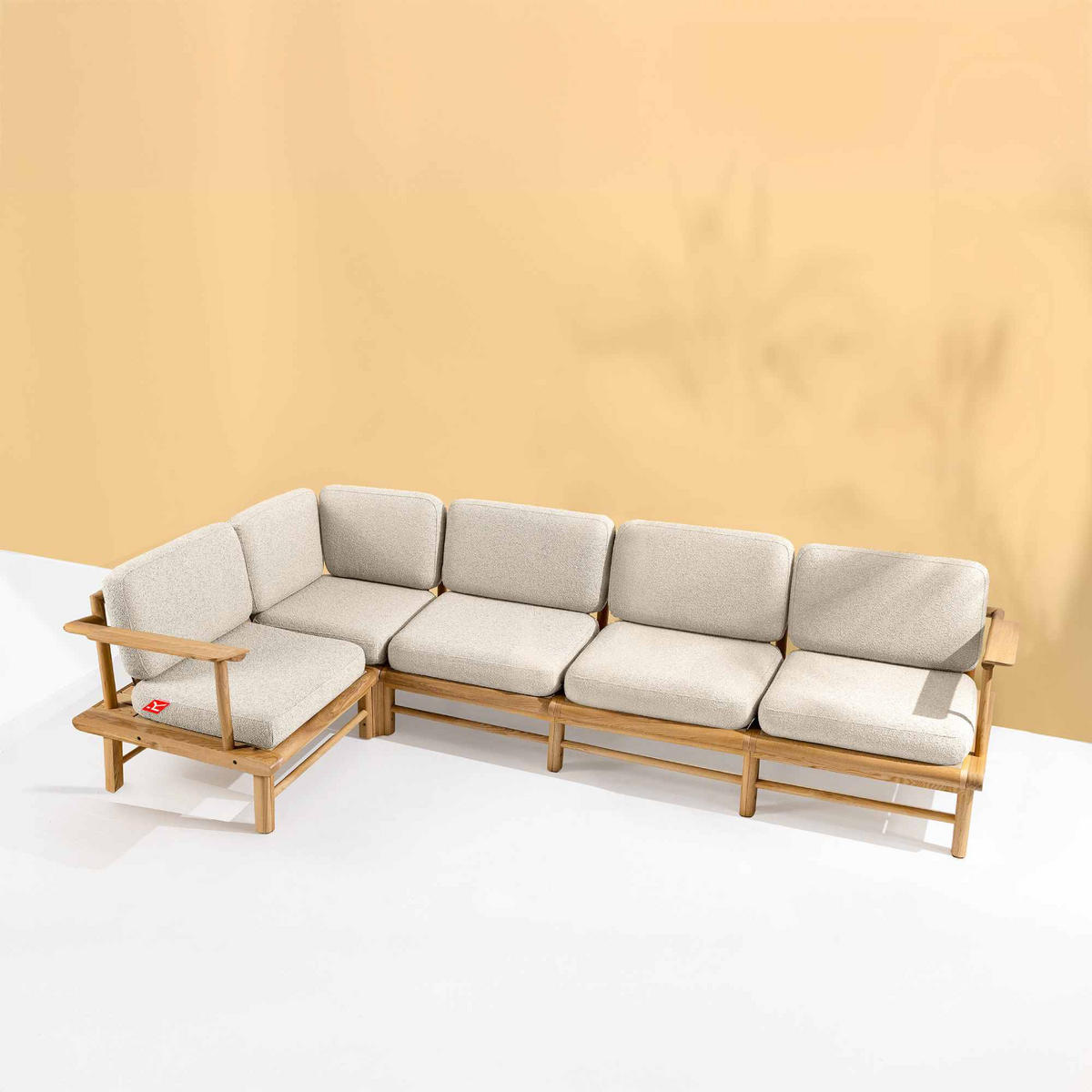 LOUNGESOFA ATREDA links - Creme, Holz/Textil (300/80/160cm) - KONSIMO®