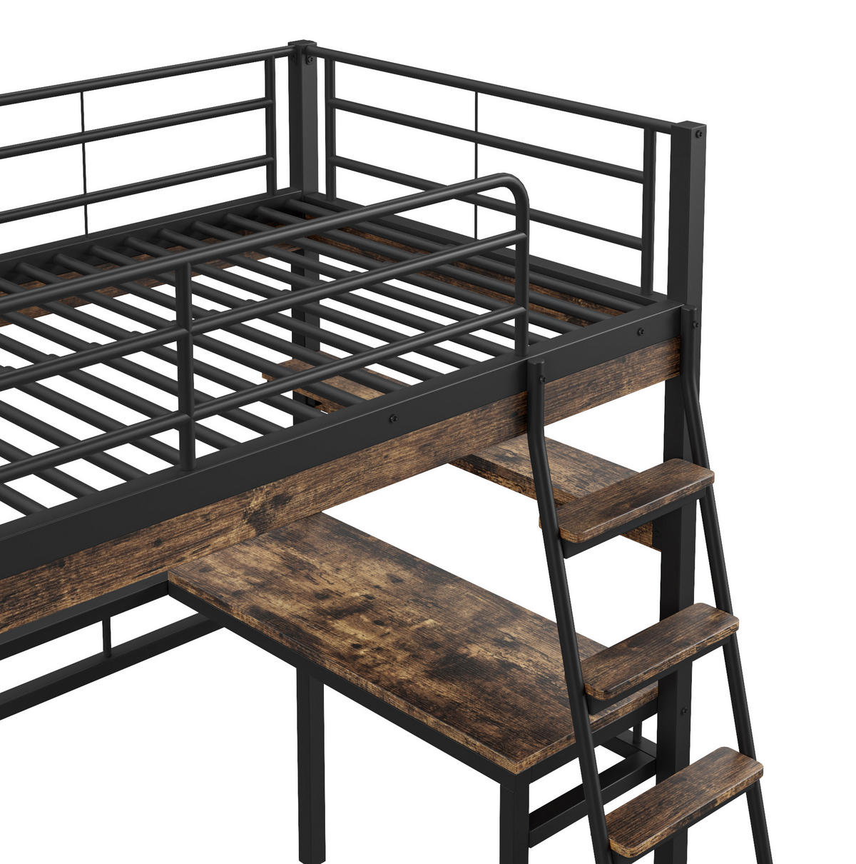 HOCHBETT aus Metall 90x200 cm in Schwarz mit Schreibtisch & Regalen - Schwarz, Metall (90/200cm) - Modfu