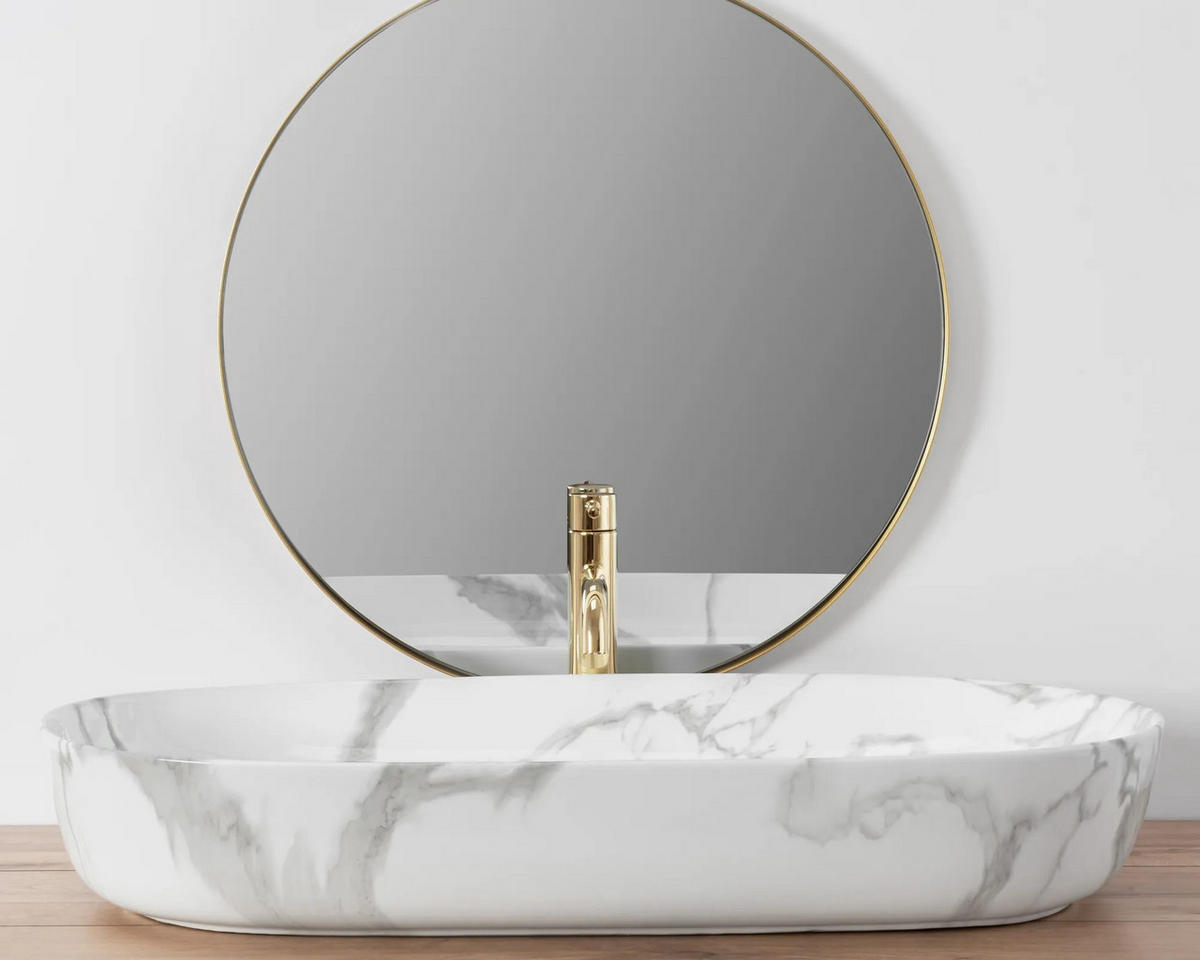 AUFSATZWASCHBECKEN Rea Cleo 81 Shiny Marmo - Weiß, Keramik (41/13.5/81cm) - REA