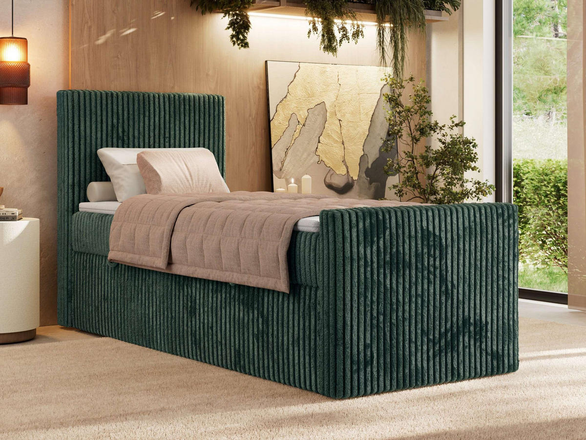 BOXBETT TILIANO DUO 90/200 - Dunkelgrün Cord - H4 - Topper T25 - Links Seite - Dunkelgrün, Textil (90/200cm) - MKS