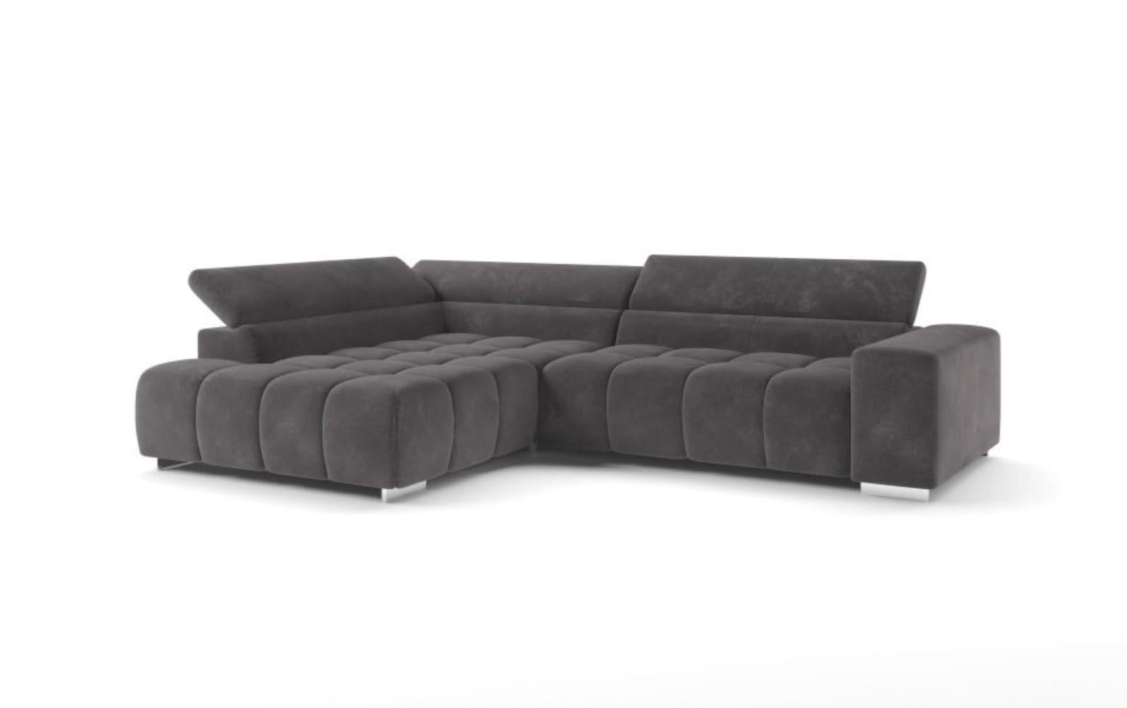 ECKSOFA mit verstellbaren Kopflehnen, Nosagfederung - Chromfarben/Dunkelgrau, Textil/Metall (310/225cm) - Cotta