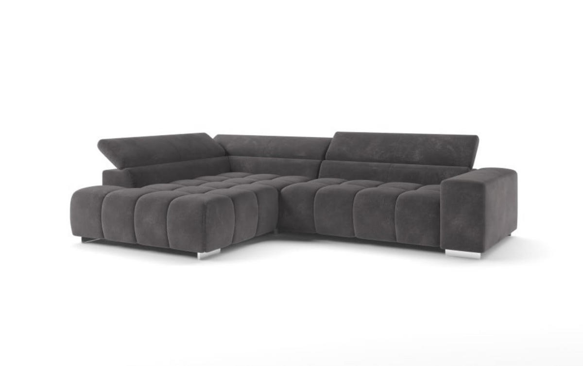 ECKSOFA mit verstellbaren Kopflehnen, Nosagfederung - Chromfarben/Dunkelgrau, Textil/Metall (310/225cm) - Cotta
