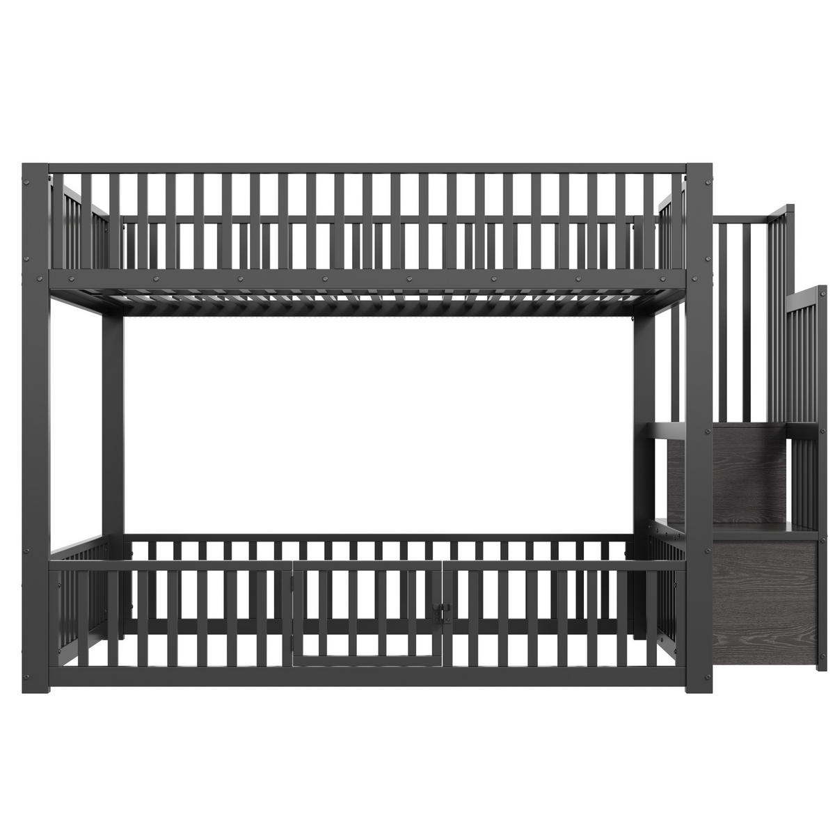 ETAGENBETT 140/200 cm schwarz aus Metall/MDF mit LED - Schwarz, Holzwerkstoff (140/200cm) - OKWISH