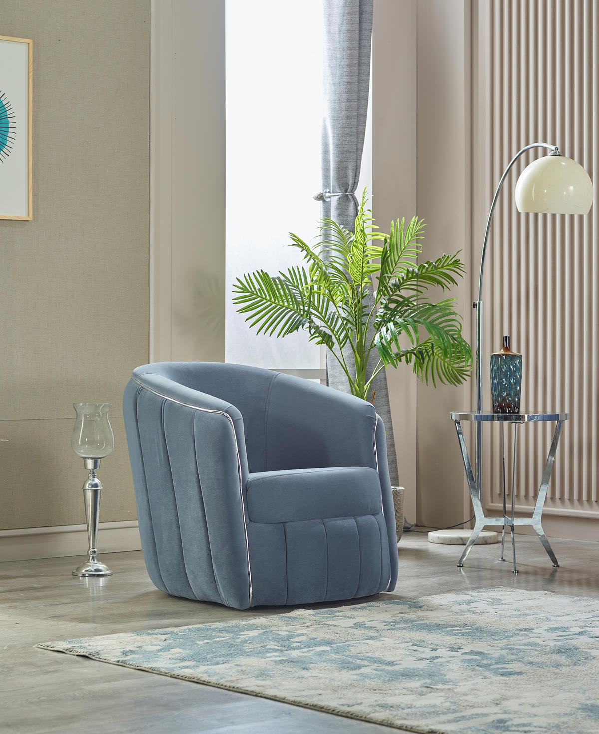 SITZGARNITUR Angela Blau Stellvariante:2+1+1 - Hellblau, Holz/Textil (185/77/100cm) - Villa Möbel