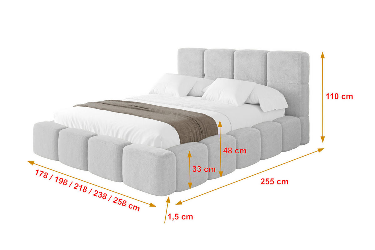 POLSTERBETT mit Bettkasten und Lattenrost mit Kopfteil, Boxbett ohne Matratze, mit Stauraum - NATA 160x200 Hellgrau - Hellgrau, Holzwerkstoff/Textil (160/200cm) - ALTDECOR