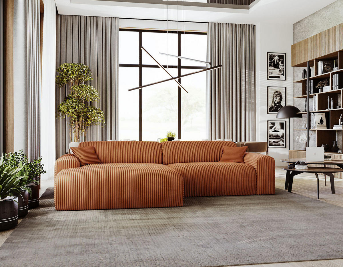 ECKSOFA mit Longchair - Cord - Schwarz/Braun, Kunststoff/Textil (284/178cm) - home24